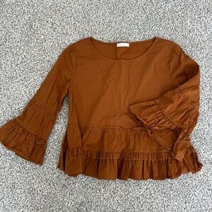 all:row Dark Mustard Blouse with Ruffle Sleeves
